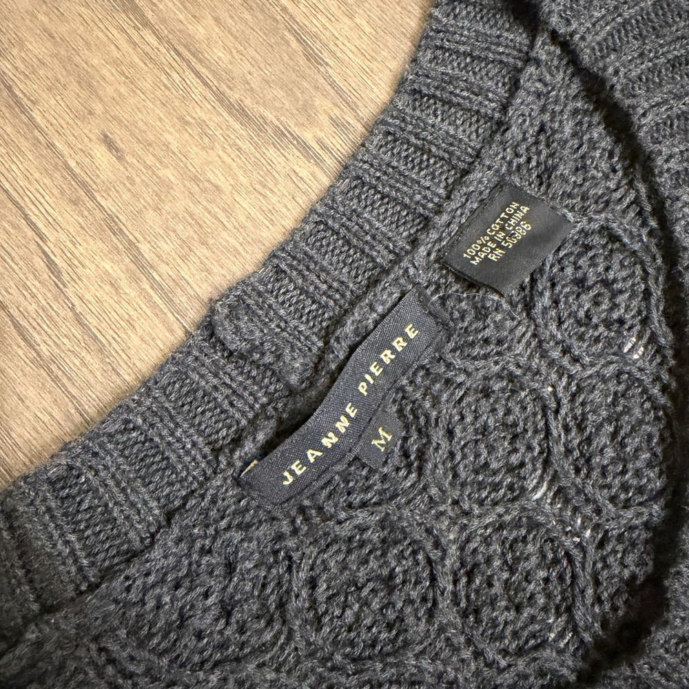 Jeanne Pierre Women's Charcoal‎ Gray Cable Knit Sweater Dress Pockets Size M - Picture 2 of 7